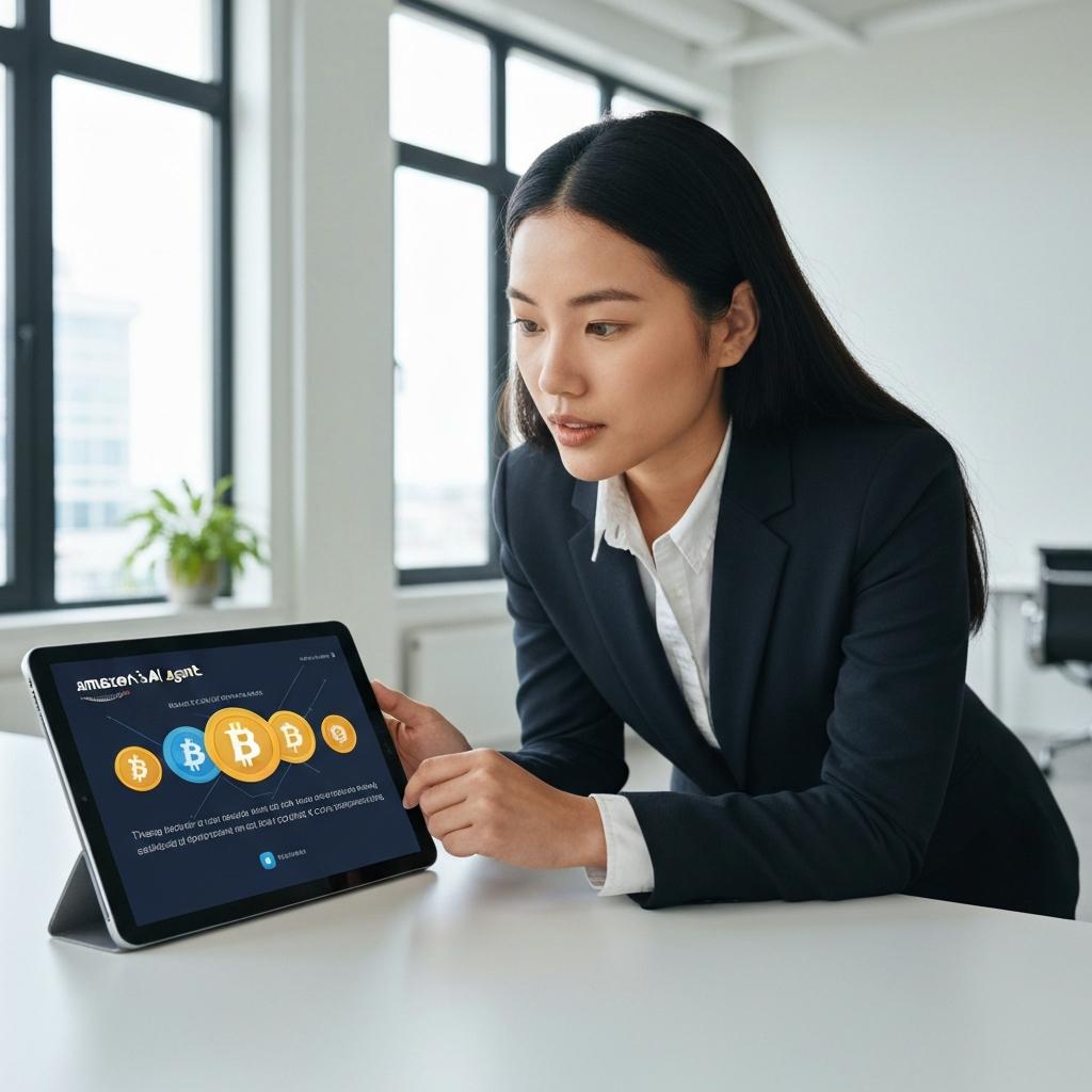 Professional business owner reviewing AI payment dashboard on a tablet in a modern office setting