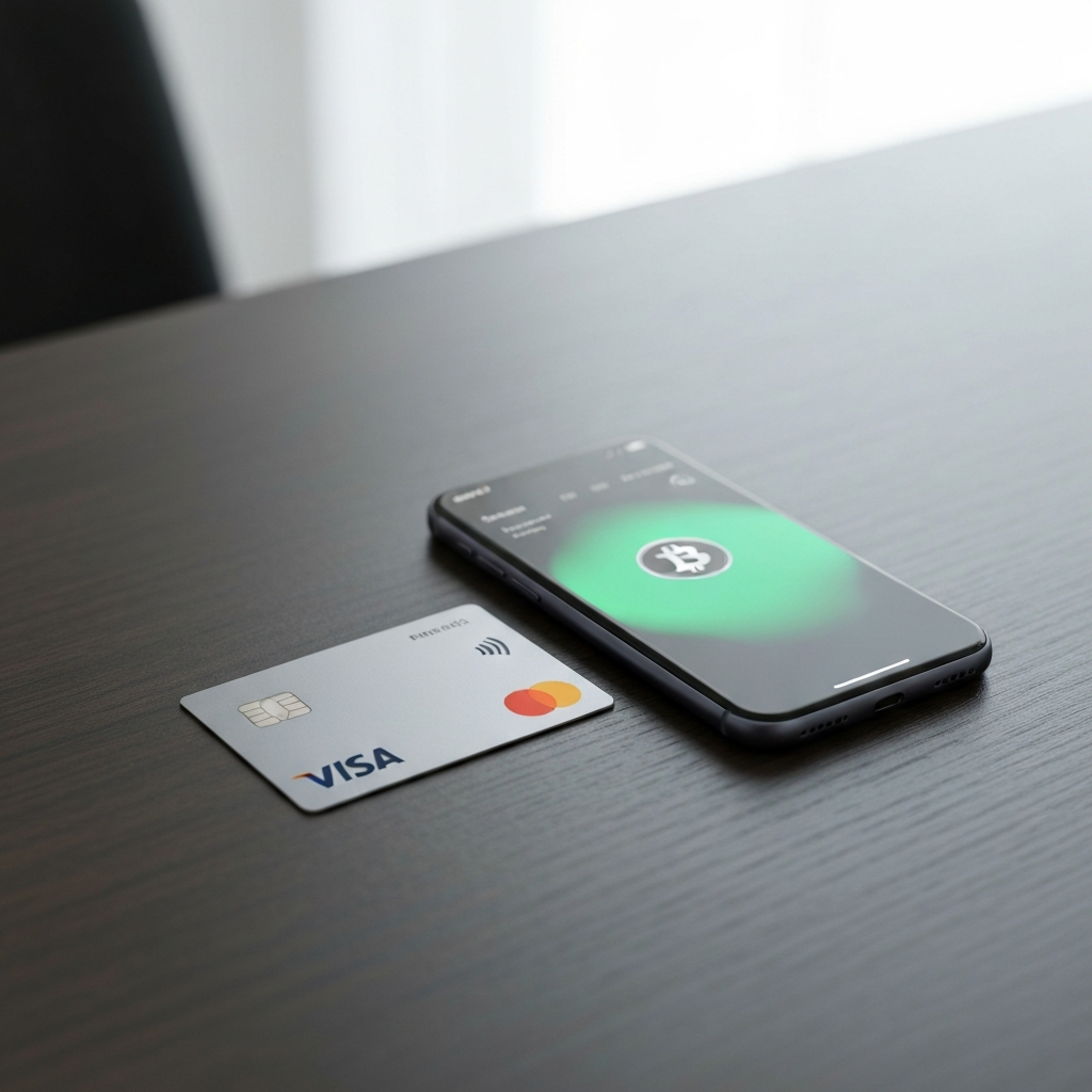 Bridge illustration connecting local payment method icons to digital asset and blockchain settlement symbols